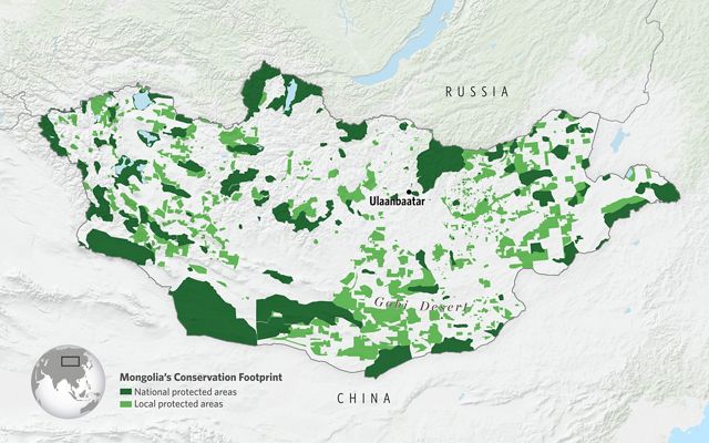 A Map of Mongolia's protected areas in 2020.