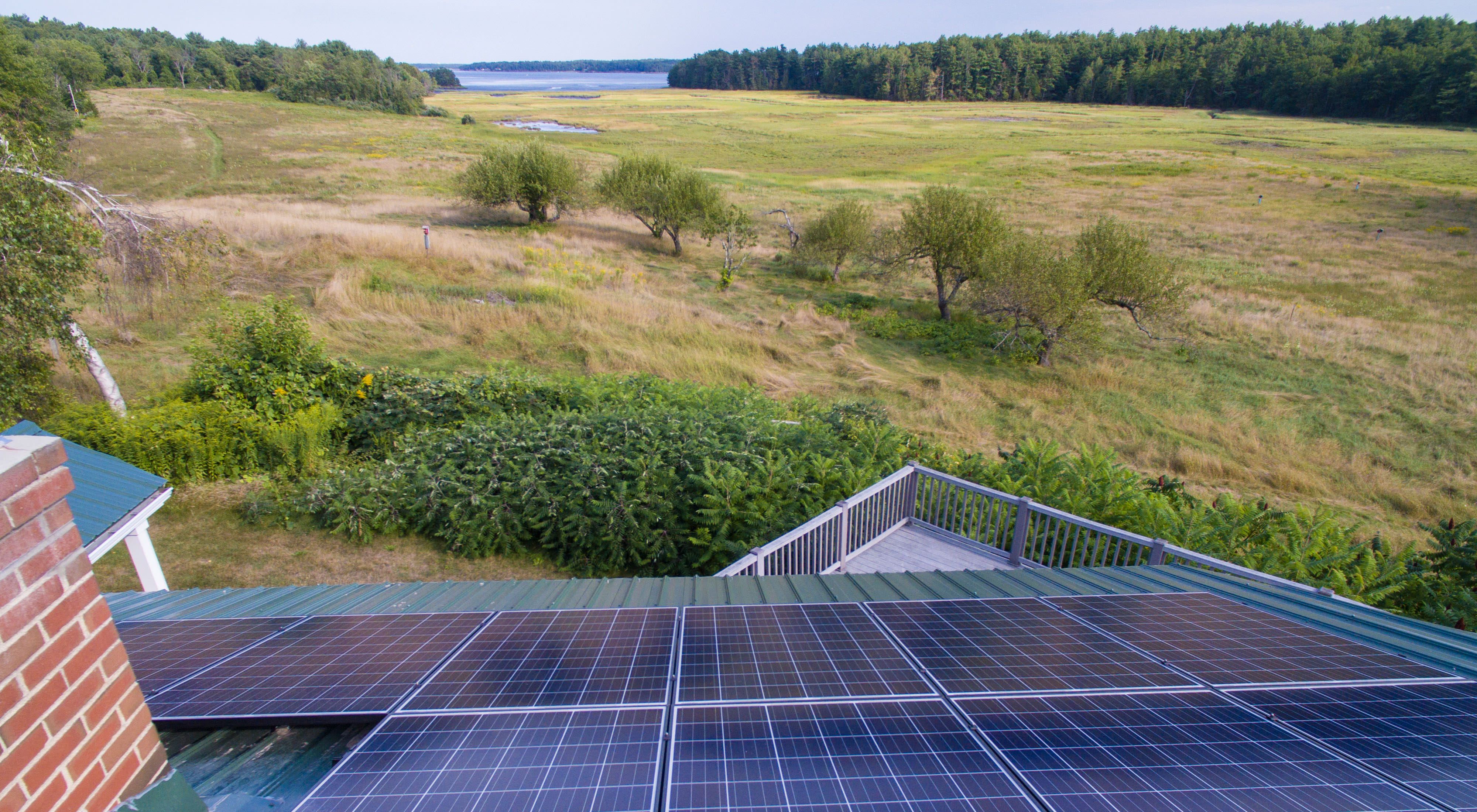 Looking down on a solar panel array on the roof of a TNC office in New Hampshire.