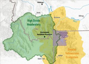 Map of High Divide Headwaters in the Wyoming, Montana and Idaho cross border.