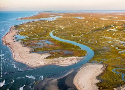Aerial view of Myrtle and Ship Shoal Islands.