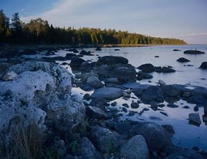 Limestone bedrock shoreline at Carl A. Gerstacker Preserve.