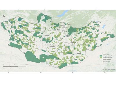 Map of Mongolia's protected areas as of 2025.