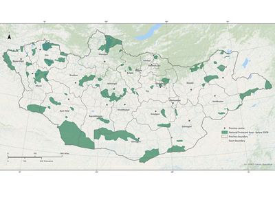 Map of Mongolia's protected areas before 2008.