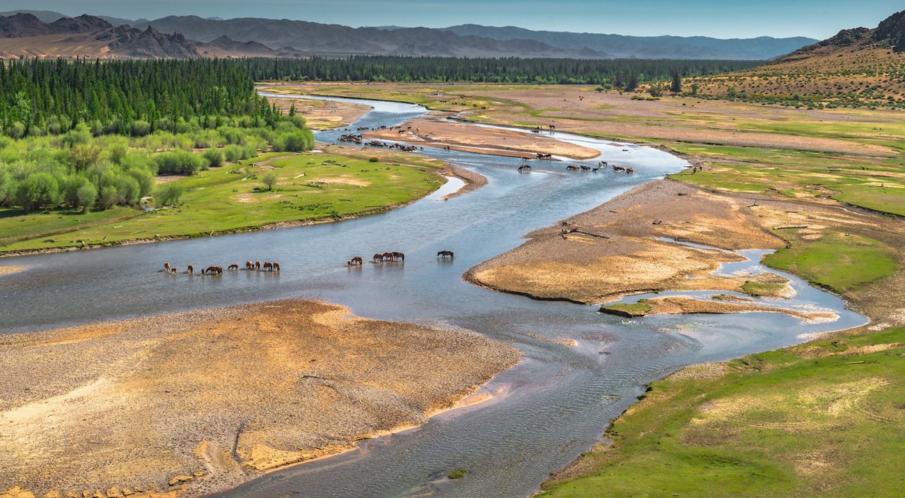Aerial view of Tesiin Gol, Mongolia.