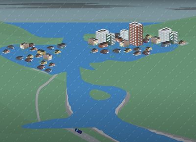 An animation of a flooded community.
