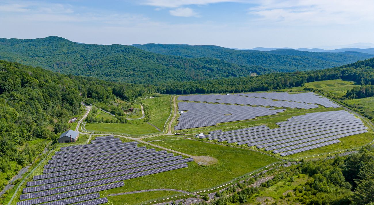 Drone picture of Elizabeth Mine solar project built on a former copper mine.