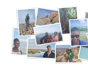 Collage of images showcasing the authors of the piece in nature.