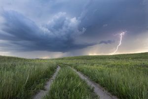 Lightning and coming rain on a summer day at Niobrara Valley Preserve.