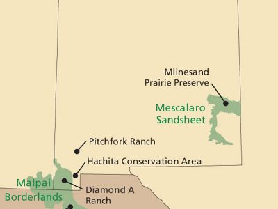 A map of the state's prairie and desert grasslands