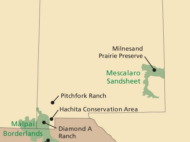 A map of the state's prairie and desert grasslands