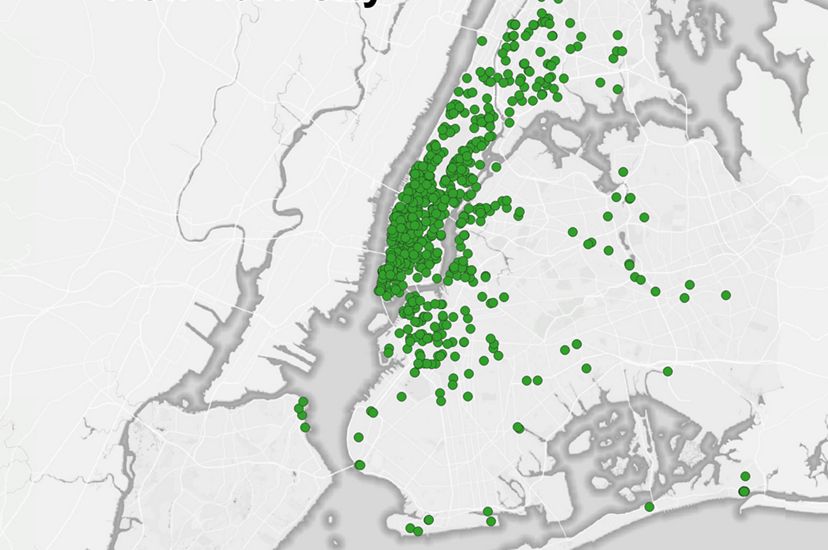 Locations of all green roofs mapped in New York City