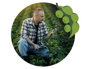 A farmer examines his soil in a field.