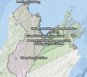 Map of Kotahitanga mō te Taiao Alliance projects.