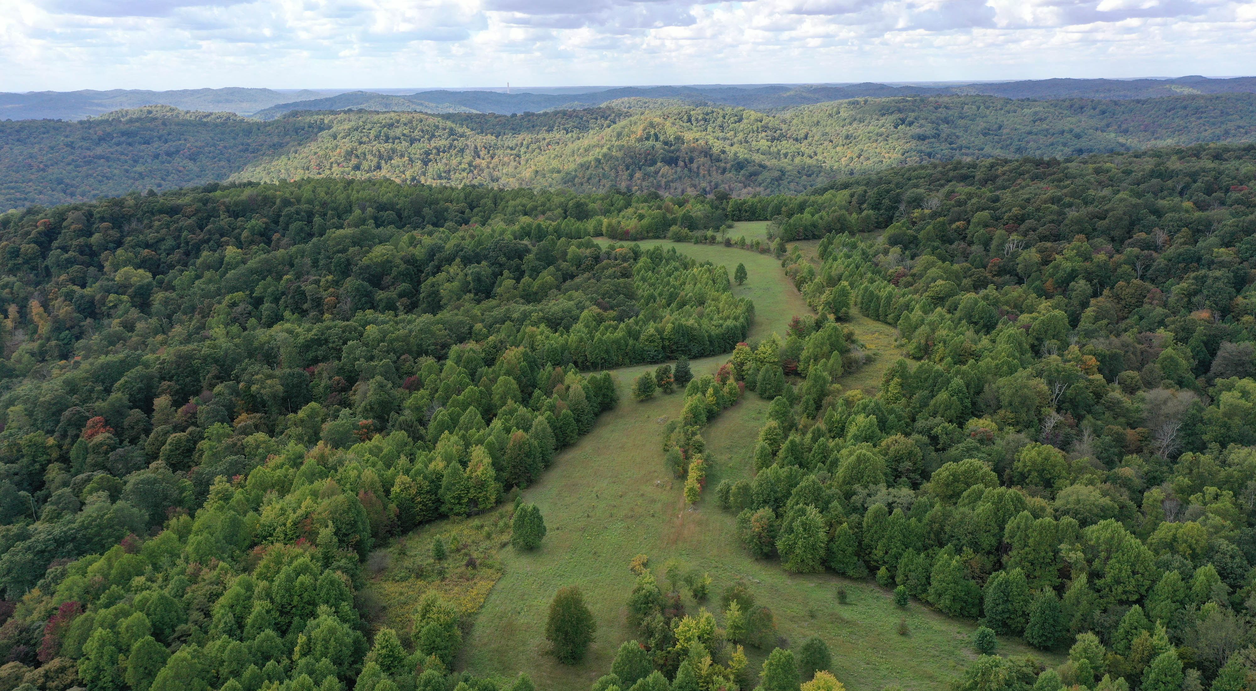 Aerial view of Edge of Appalachia Preserve forests.