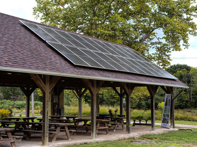 Solar panels on the roof of the William and Arlene Ginn Pavilion at Morgan Swamp Preserve.