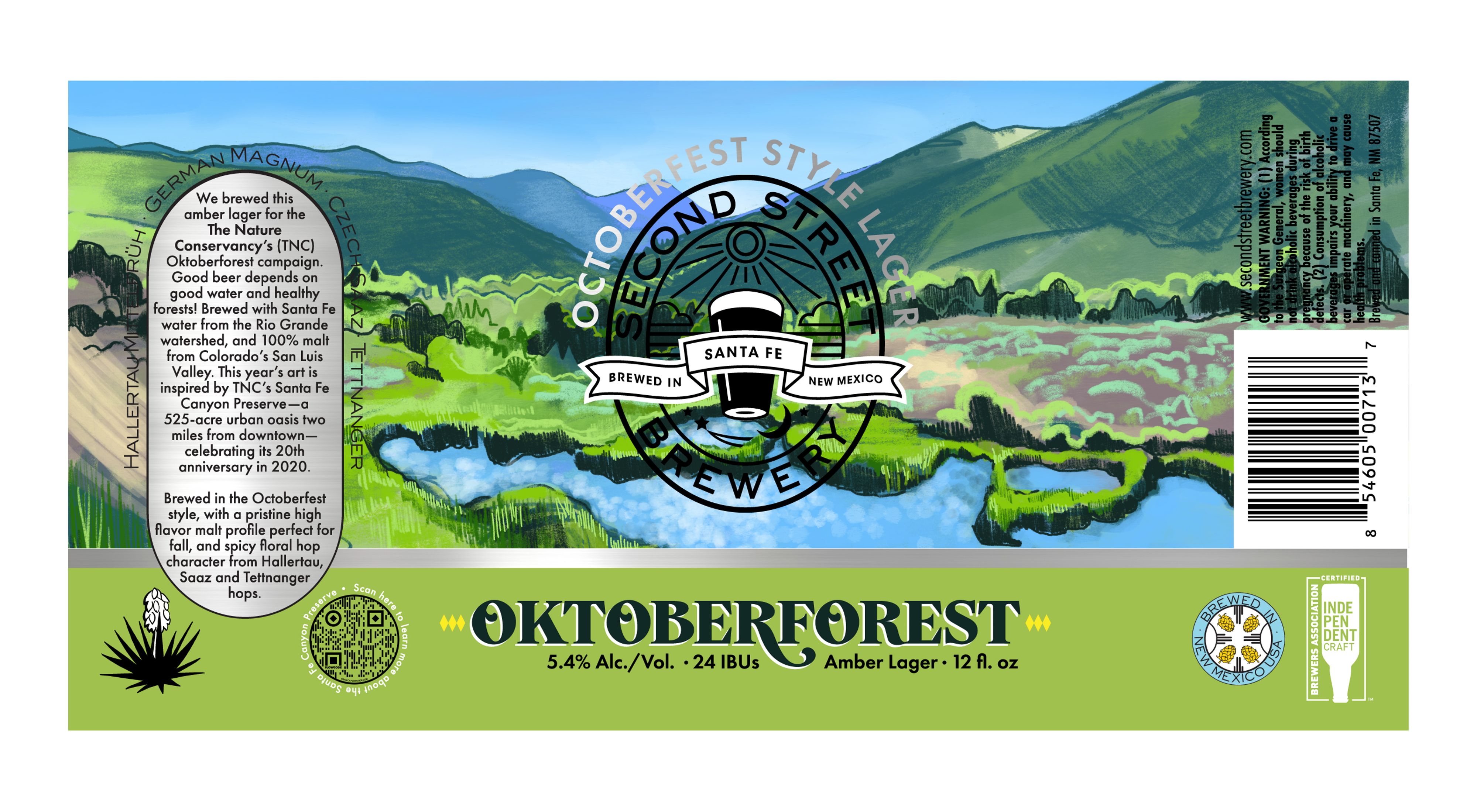 Colorful illustration of waterway surrounded by trees, with mountains in the background and Second Street Brewery logo superimposed.