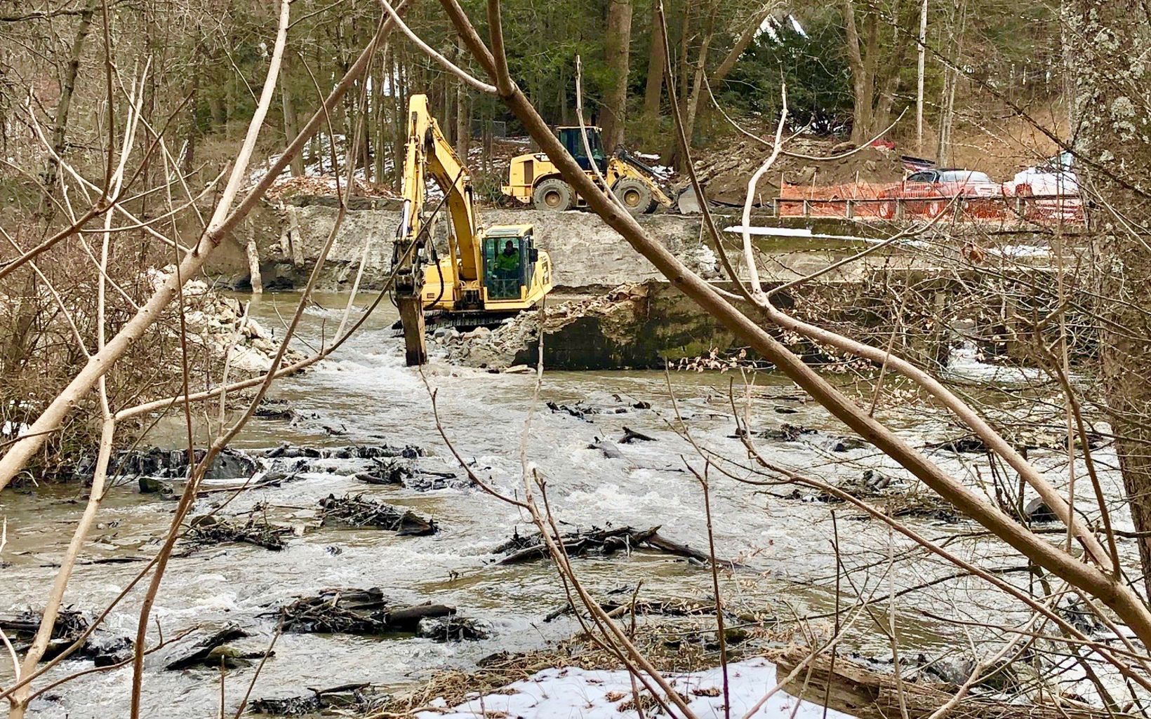 Looking upstream at progress being made on the removal of the Old Papermill Dam.