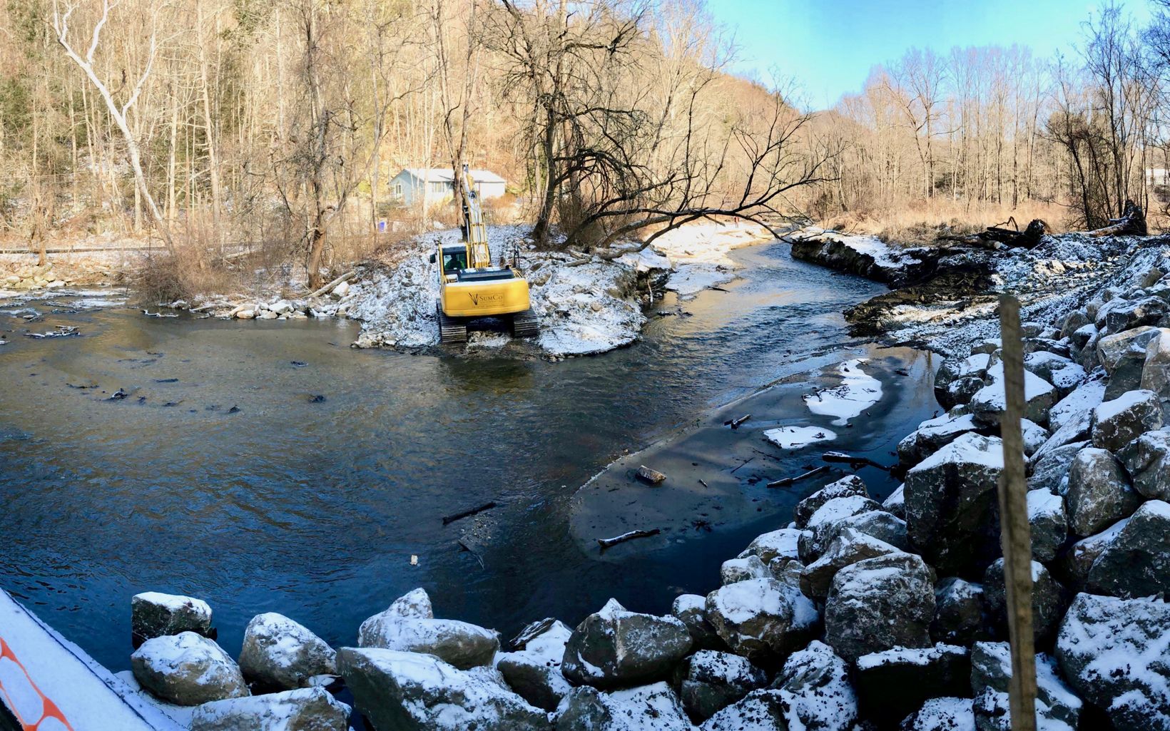 With removal nearly complete, work begins on stream banks and habitat features. 