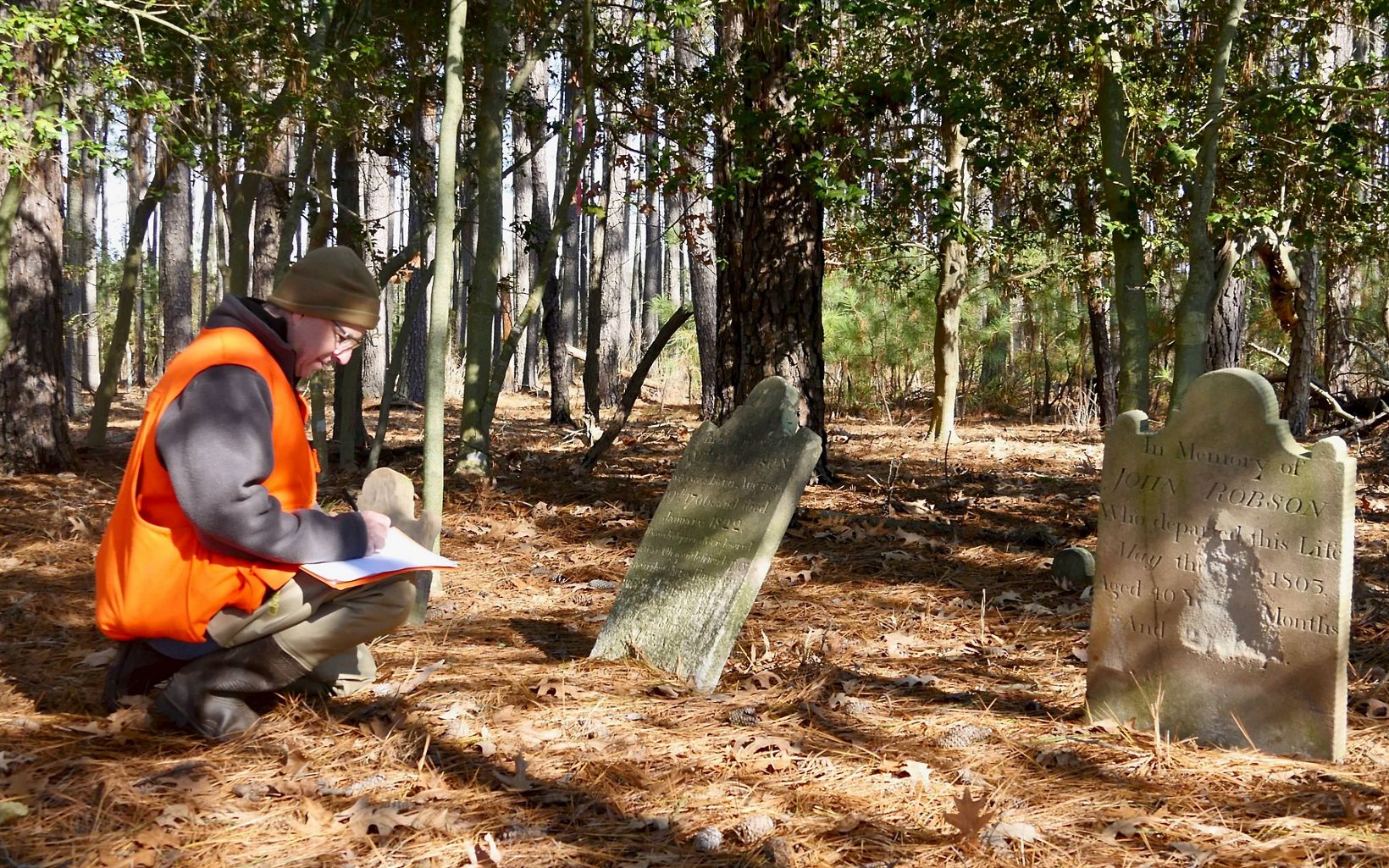 Not wanting to see this site completely lost to history, Joe Fehrer collects data about the cemetery for the Maryland Historical Trust.