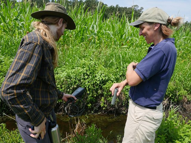 Water sampling on a TNC-owned farm in Maryland.