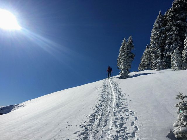 My wife and I enjoy backcountry skiing. There are lots of good places to go near Tahoe, but this photo was taken near Grouse Rock on the west shore. 