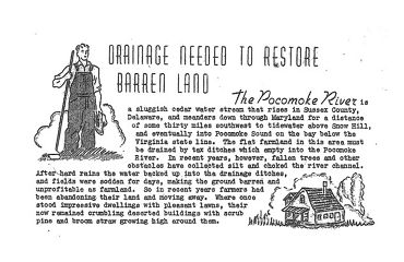Excerpt from a 1946 announcement explaining the initial rationale for channelizing the Pocomoke River.