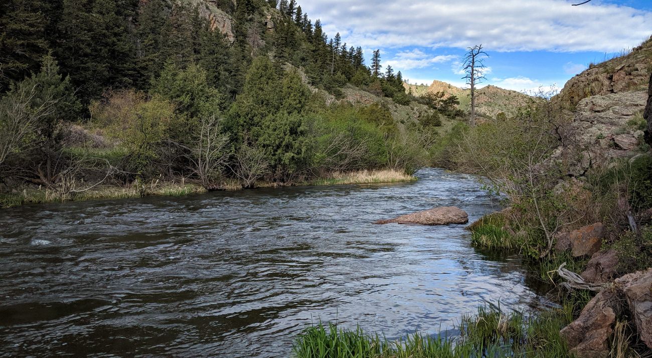 View of a river, rocks, and trees