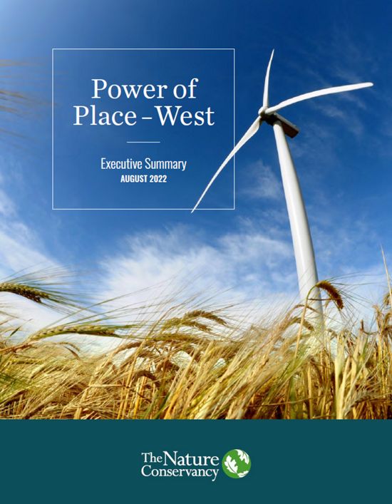 Brochure cover. A wind turbine towers over a field of ripe wheat.