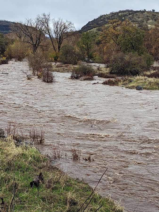 Dye Creek turned into a raging river from storms. 