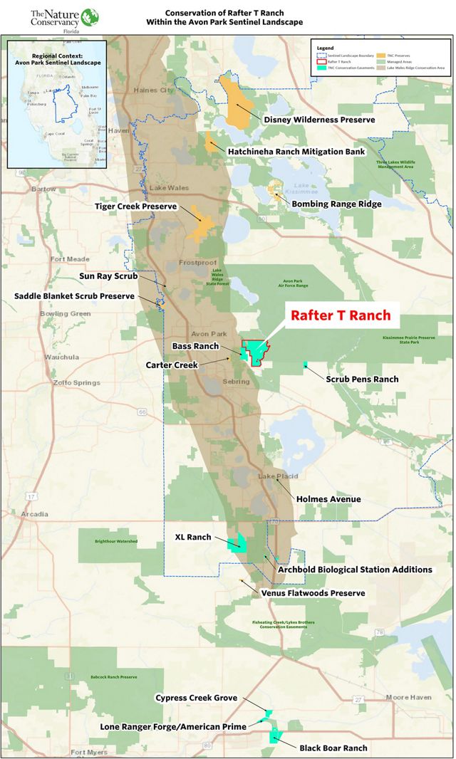 Map of a central Florida area that includes Rafter T Ranch.