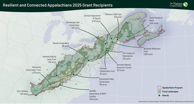 Graphic with map of 2025 RCA grant recipients.