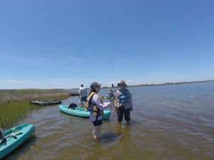 TNC staff members with kayaks on the water.