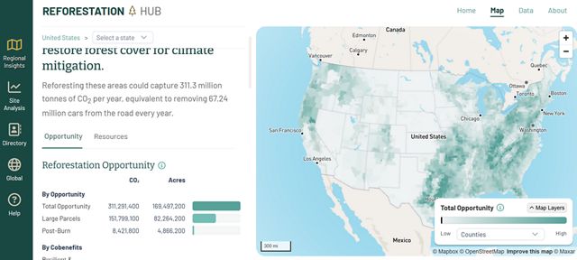 Screenshot of reforestation hub.