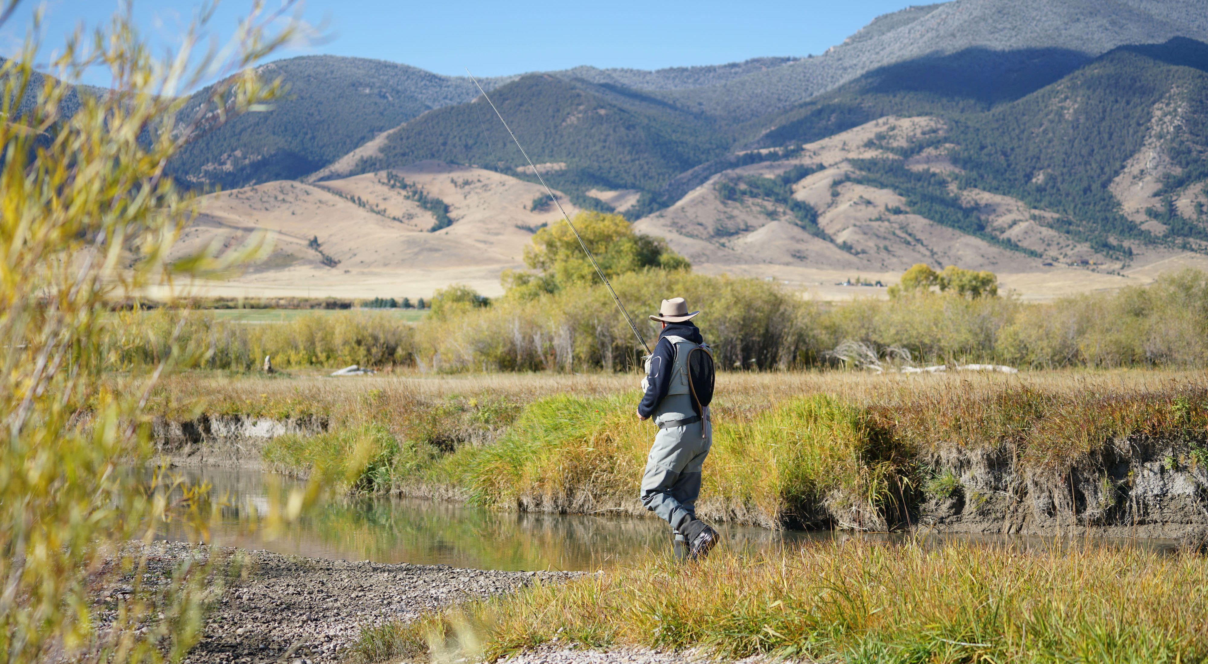 Angler fishing the blue-ribbon trout waters of the Ruby River 
