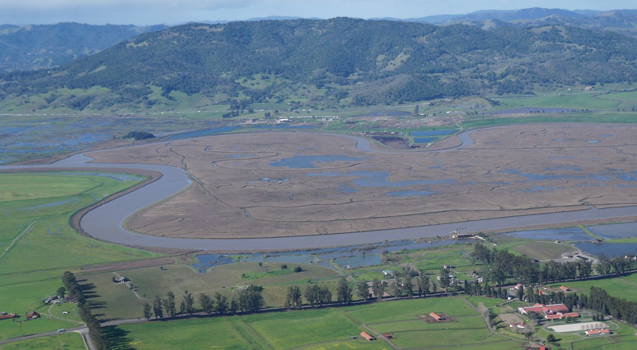 Tolay Creek flows through surrounding farmland and wetlands.