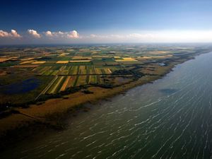 Aerial view of farmland around Saginaw Bay, Michigan, where TNC is working with farmers and companies to reduce runoff in the Great Lakes. 