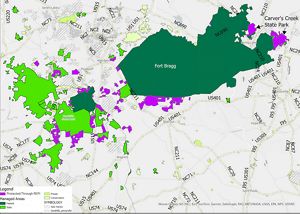 Map showing the Sandhill military camp and the surrounded areas that were key to protection and partnership.