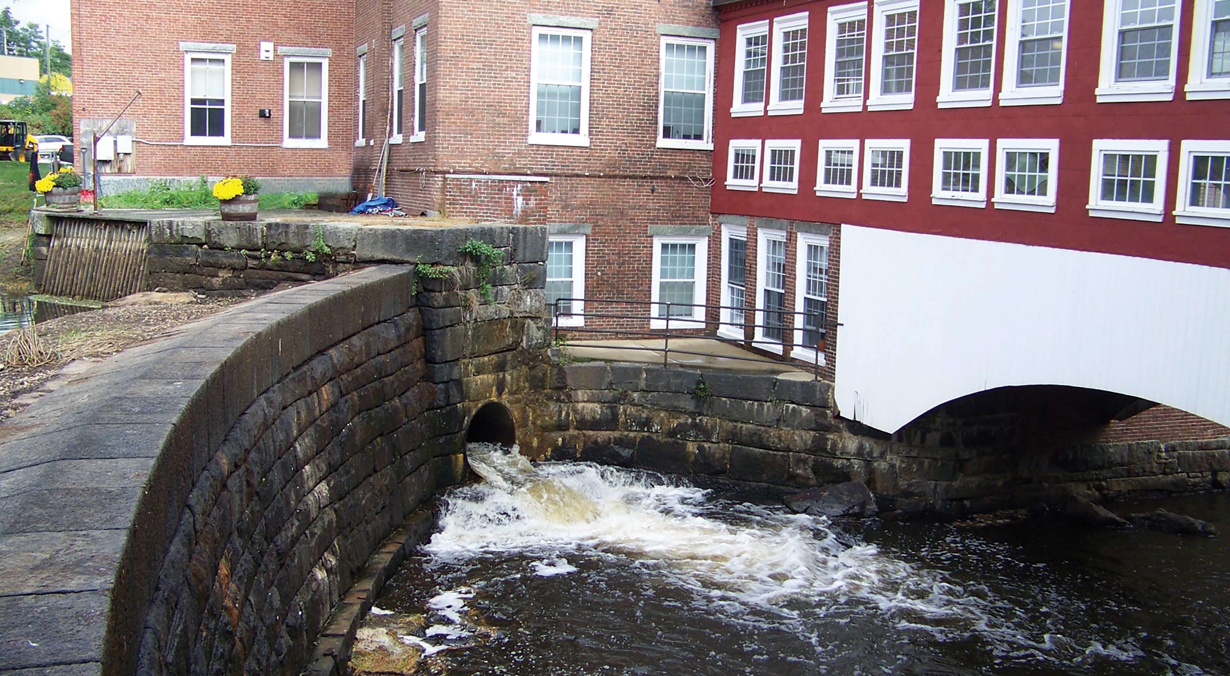 The upper dam on the Bellamy River at Sawyer Mills in Dover, NH.