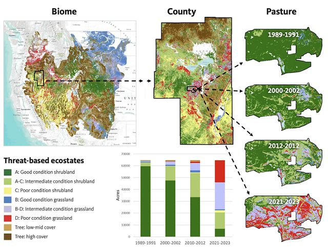 Map of western U.S. showing different ecostates of the sagebrush sea.