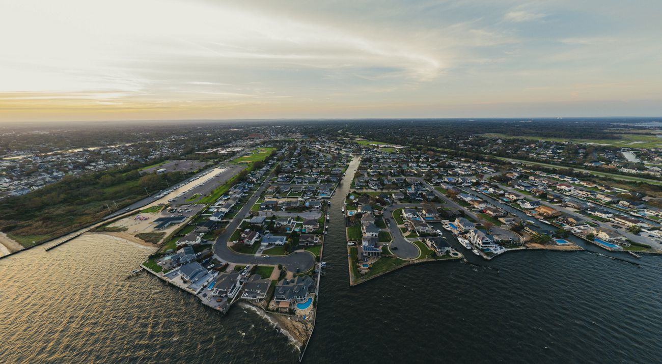 Aerial view of housing on Long Island, New York.