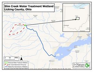 A map of Central Ohio showing where the wetland will be restored. 