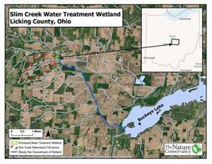 An aerial map of Central Ohio showing where the wetland will be restored. 