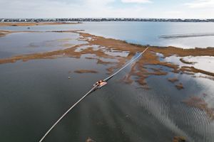 An aerial view of marsh restoration in the Chesapeake Bay watershed.