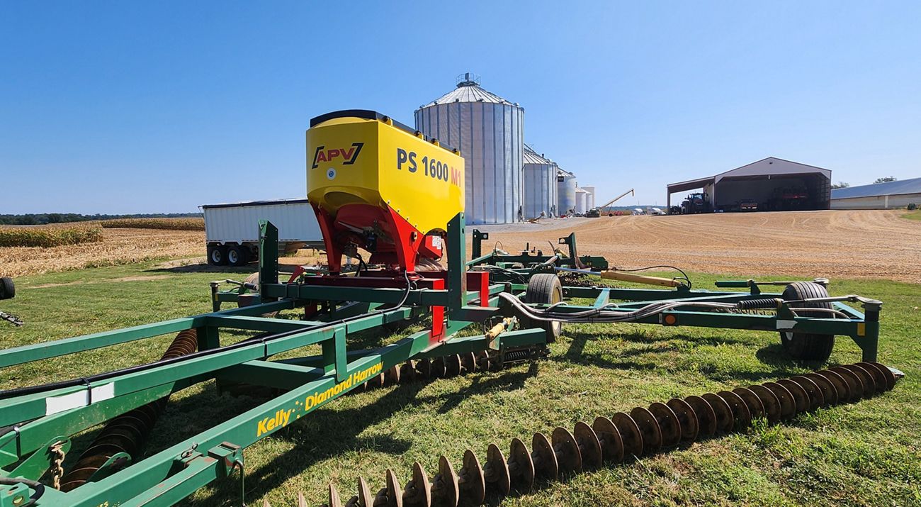An air seeder machine on a farm.