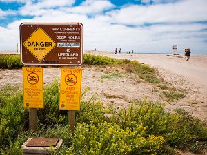 Beach closure due to sewage contamination. 