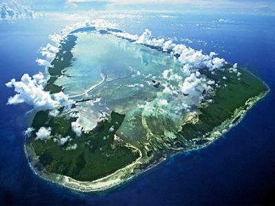 Aerial view of Aldabra Atoll in the outer Seychelles.