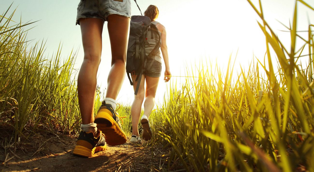 Two hikers on a trail.