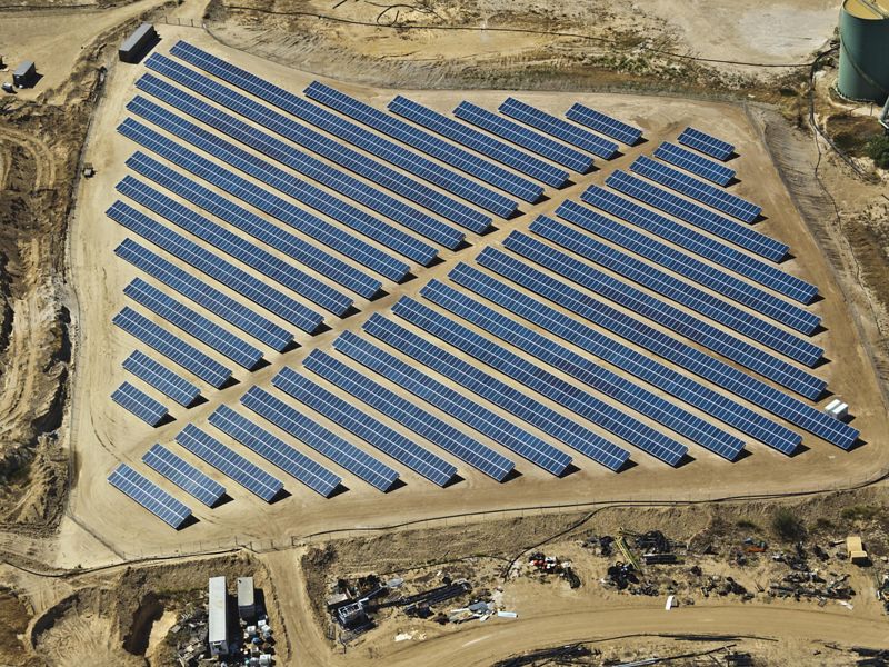 Aerial view of a solar array.