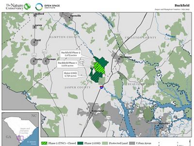 A map highlights green areas where land has been protected.