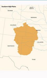 A map of an area that stretches across five states.